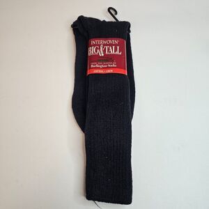 NOS Interwoven Big & Tall Navy Men's Cotton Crew Socks Made in USA Green Seam